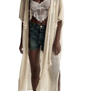 Free People Cream Open-Knit Duster